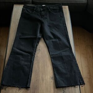 Zara Black Flared Wide-Leg Jeans with Raw Hem